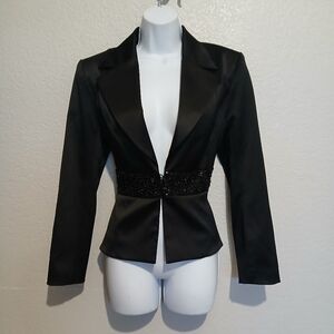 Carlo Giovanni Italian Satin Sequin Beaded Tailored Fitted Tuxedo Blazer Jacket